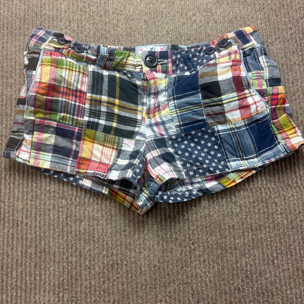 American Eagle Outfitters Y2K Vintage Patchwork Madras Plaid Low Rise Shorts 2